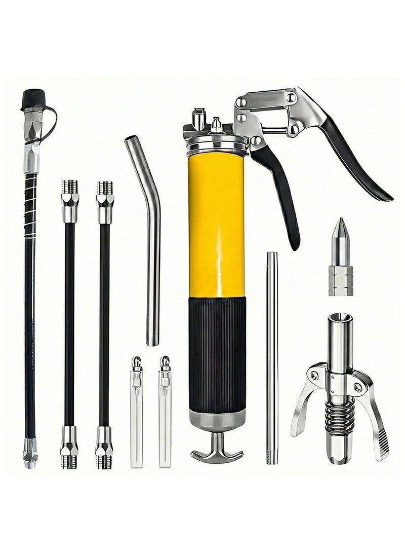 Grease Gun Kit 8000 PSI Heavy Duty Pistol Grip with Flex Hose, Rigid Pipe and Quick Coupler 14oz - Image 1